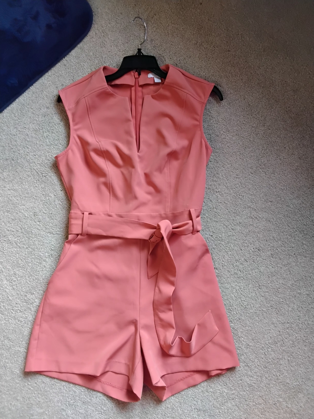New York & Company Sleeveless Tie-Waist Romper, Coral Pink, Small